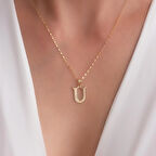 14 Ayar Altın U Harfli Plaka Kolye