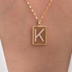 K Harfli Taşlı Telli Altın Kolye 14 Ayar