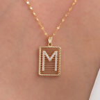 M Harfli Taşlı Telli Altın Kolye 14 Ayar