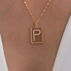 Kadın Sarı 14 Ayar Altın P Harfli Taşlı Telli Kolye