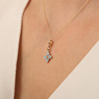 14 Ayar Altin Turkuaz Lotus Çiçeği Kolye