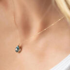 14 Ayar Altın Turkuaz Taşlı Damla Kolye