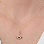 14 Ayar Altın Upea Lacivert Kirpik Göz Charm Kolye