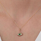 14 Ayar Altın Upea Yeşil Kirpik Göz Charm Kolye