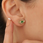 14 Ayar Altın Upea Yeşil Kirpik Göz Küpe