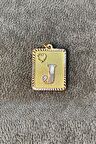 14 Ayar Altın Nostaljik Kare J Harf Kolye Ucu