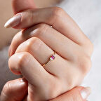 14 Ayar Altın  Beyaz Mor Taşlı Yüzük