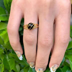 Kadın 14 Ayar Altın Kafesli Akik Yüzük