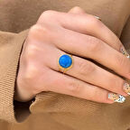 Kadın Sarı Koyu Firuze Meftüllü Yüzük 14 Ayar Altın