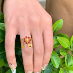 14 Ayar Altın Oval Kırmızı Pullu Yüzük