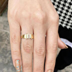 Altın Yeni Tasarım Taşlı B Harfli Yüzük