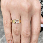 Altın Yeni Tasarım Taşlı G Harfli Yüzük