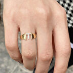 Altın Yeni Tasarım Taşlı T Harfli Yüzük