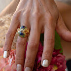 14 Ayar Altın Tavuskuşu Yeşil Yüzük