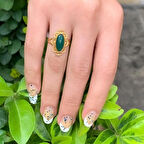 Kadın 14 Ayar Altın Zümrüt Kısa Mekik Yüzük