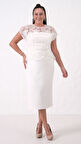 Kadın Beyaz Dantelli Midi Abiye Elbise