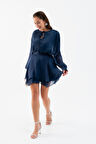 Kadın Lacivert Fırfırlı Mini Elbise
