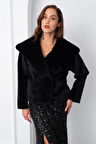 Kadın Siyah Kürk Görünümlü Abiye Ceket