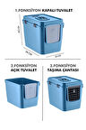 XL 3 Fonksiyonlu Premium Kapalı Kedi Tuvaleti ve Taşıma Çantası 56 x 40 x 43 Cm Mavi