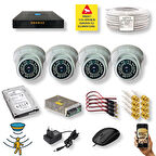 4 Kameralı Set - Hareket Algılayan Gece Görüşlü 36 IR Led 5MP Sony Lensli 1080P Full HD Dome İç Mekan Güvenlik Kamerası Seti D136b