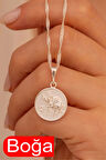 Kadın Gümüş Kolye - Gümüş Yuvarlak Model Burç İşlemeli Kadın Kolye