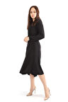 Beli Volanlı Sandy Elbise | ELB32267 Siyah