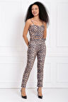 Beli 5 Cm.Lik Kumaş Kaplama Toka Ve Kemerli Scuba Leopar Dar Paça Pantolon | PNT32734 Leopar Desenli
