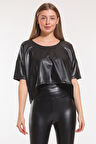 Şordonlu Deri bluz | BLZ33096 Siyah