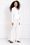 Kumaş Kaplama Kemerli Diz Altı Volanlı Pike Pantolon | PNT32971 Ekru