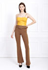 İspanyol Paça Kemerli Örme Kumaş Pantolon PNT32439 Vızon