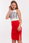 Büzgülü Scuba Krep Etek | Etk33535 Kırmızı
