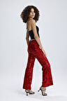 Astarlı Lastikli Geniş Paça Payetli Abiye Pantolon | Pnt33970 Kırmızı