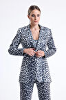 İci Astarlı Leopar Desenli Abiye Pul payet Ceket | CKT34264 Siyah Gümüş Leopar