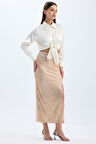 Beli Lastikli İçi Astarlı Payetli Abiye Etek | ETK35405 K.Bej