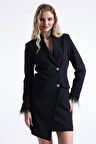 Astarlı Sırtı Fermuar Detaylı  Kruvaze Ceket | Ckt35223 Siyah