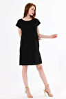 Havuz Yaka Mini Kol Elbise | Elb33681 Siyah Dalgıç