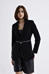 Astarlı Beli Ve Kollar Metal Fermuarlı Scuba Krep Ceket | CKT34819 Siyah
