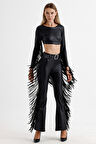 Kemerli Püskül Detaylı Suni Deri Pantolon | Pnt35799 Siyah