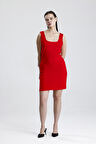 Kolsuz Likralı Baskılı Mini Viskon Elbise | ELB35735 Kırmızı