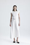 Vatkalı Kemer detaylı Kolsuz Uzun Elbise | ELB36216 Beyaz