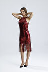Astarlı Püsküllü Payet Elbise – Işıltılı Gecelerin Yıldızı | ELB36190 Bordo