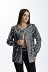 Astarlı Mevsimlik Kadife Üstüne Payet İşleme Abiye Ceket | CKT34356 Siyah Gümüş