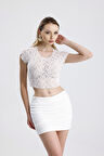 Pis Dikişli Dantel Crop Bluz | BUST36335 Beyaz