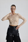 Dantel Uzun Kollu Crop Bluz | BUST36259 Somon
