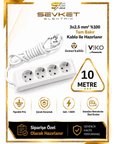 Viko 4'lü Grup Priz 10 Metre Beyaz 3x2,5 Mm Kalın Kablolu Uzatma Kablosu