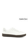 Beyaz Bağcıklı Hakiki Deri Sneaker