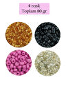 Dökme Cam Kum Boncuk Büyük Boy (6/0) 4 mm - 4 Renk - Toplam 80 Gram - BNC410