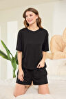Aydoğan Kadın Siyah %95 Lyocell %5 Elasthan Şort Pijama Takımı