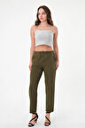Kadın Haki Beli Lastikli Dar Kesim Pantolon