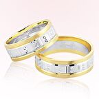 Harem Altın Sarı Beyaz Desenli Altın Alyans 6508